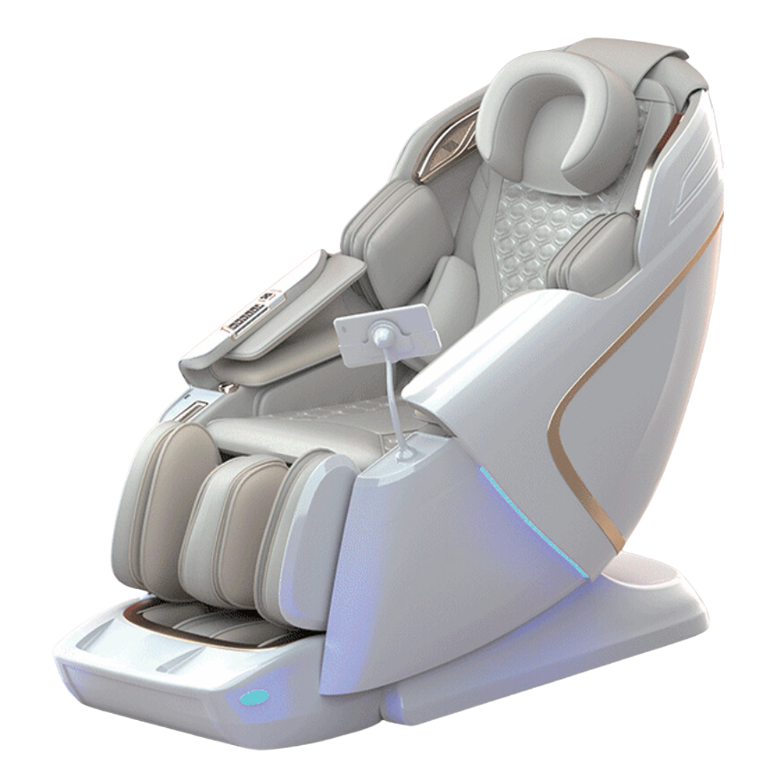 Oxynova massage chair collection — white and golden finish
